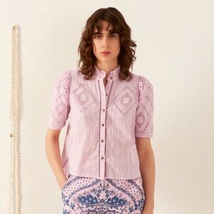 NWOT ALIX of BOHEMIA Winn Lilac Eyelet Shirt
